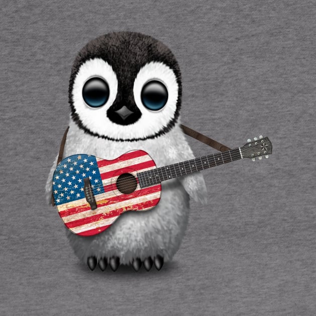 Baby Penguin Playing American Flag Guitar by jeffbartels